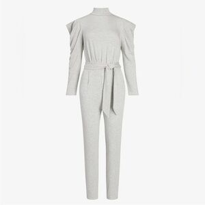 Express Gray Cozy Stretch Jersey Knit Belted Puff Sleeve Lounge Jumpsuit XL